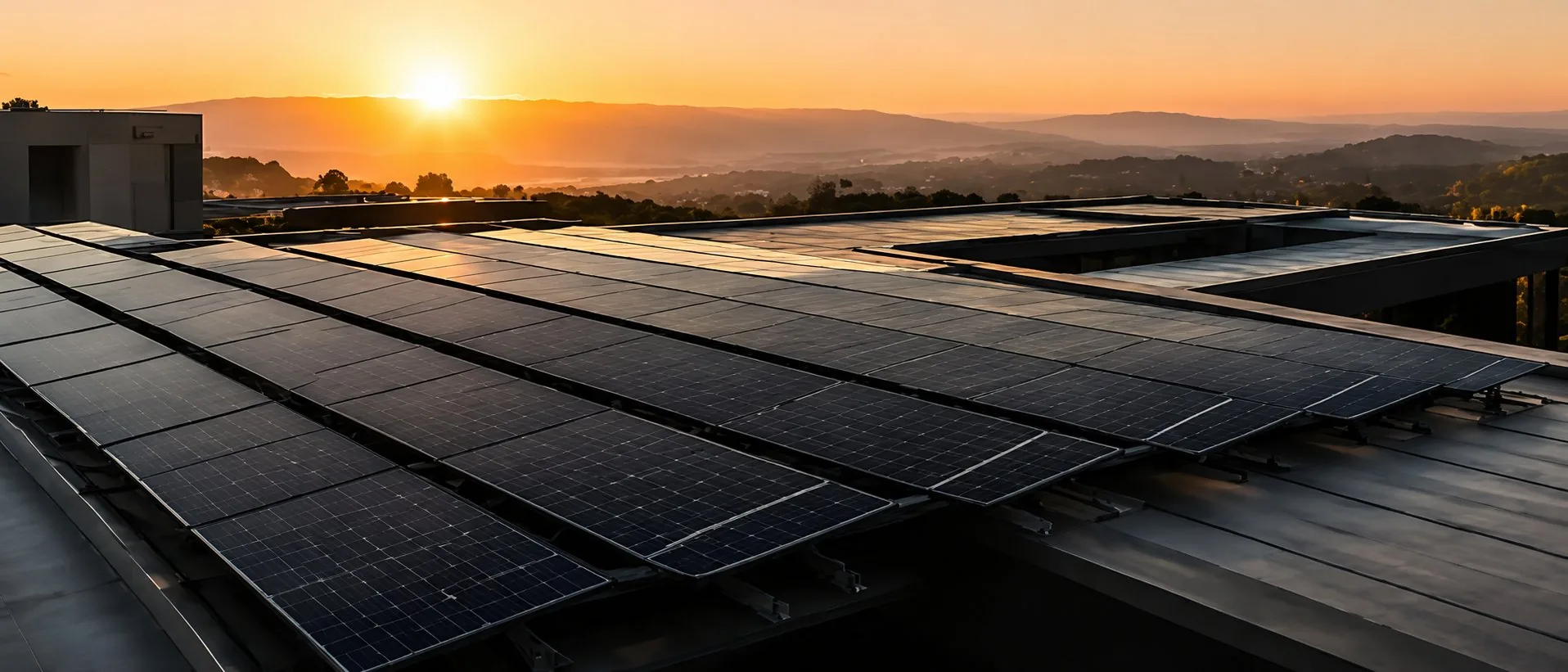 Rooftop solar array on a luxury South African home at dawn